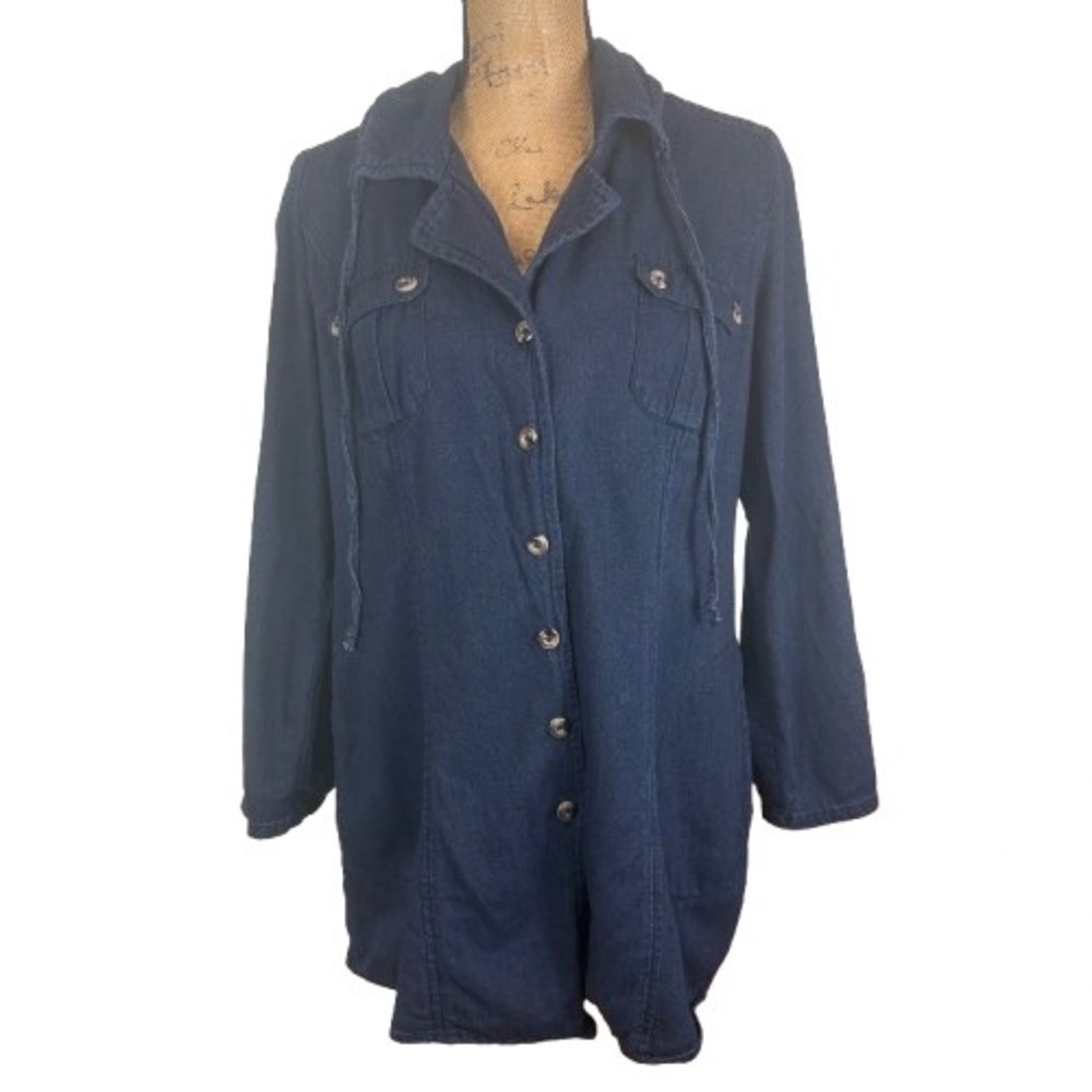 Cabi 340 Chambray Blue Cotton Utility Jacket Shacket Button Front Size Medium